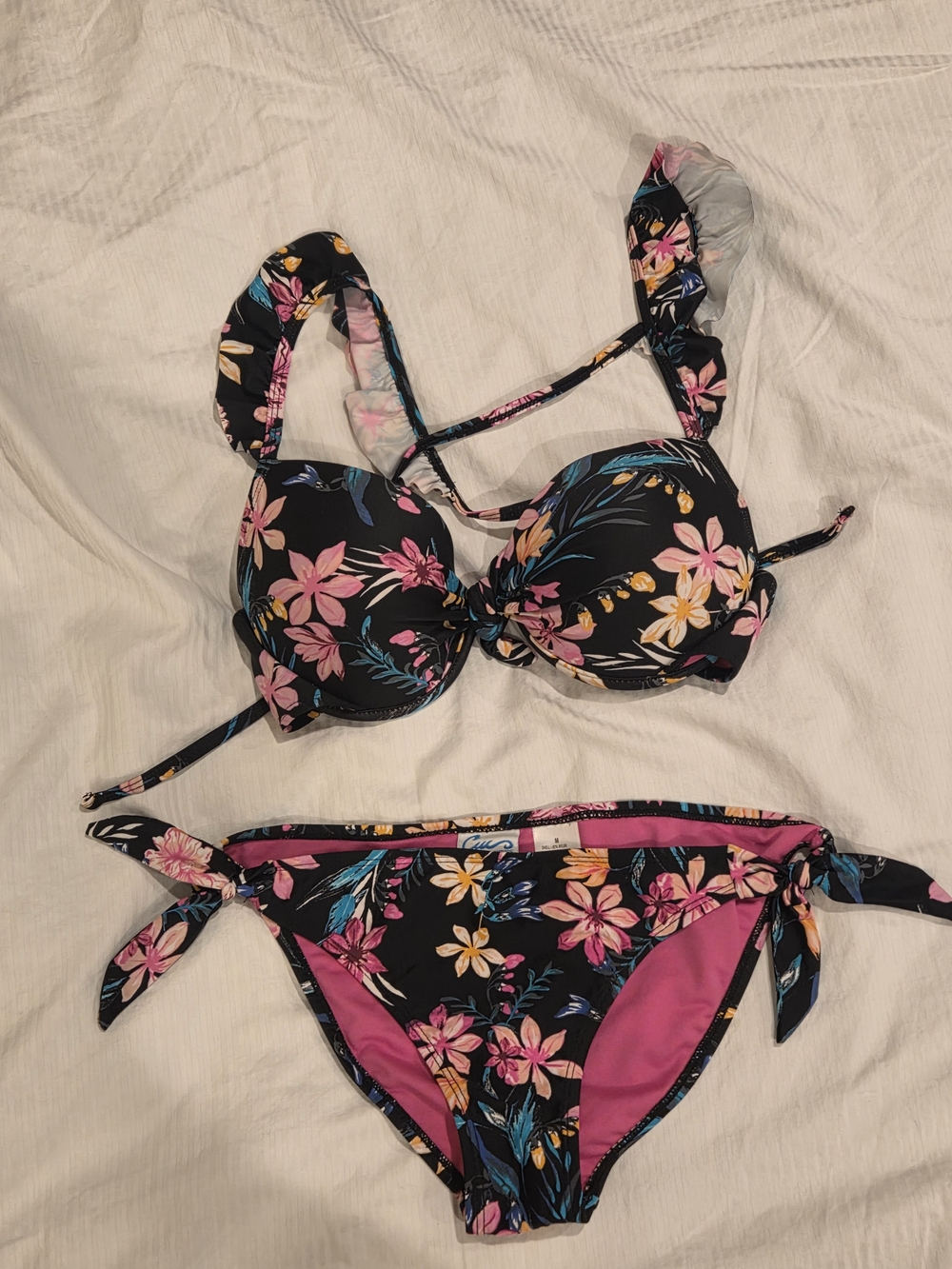Floral Underwire Bikini Set - Black/Pink